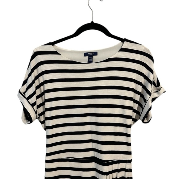 Chaps Women's Short Sleeves Crewneck Knit Black & White Striped Dress M Preppy - Picture 9 of 12